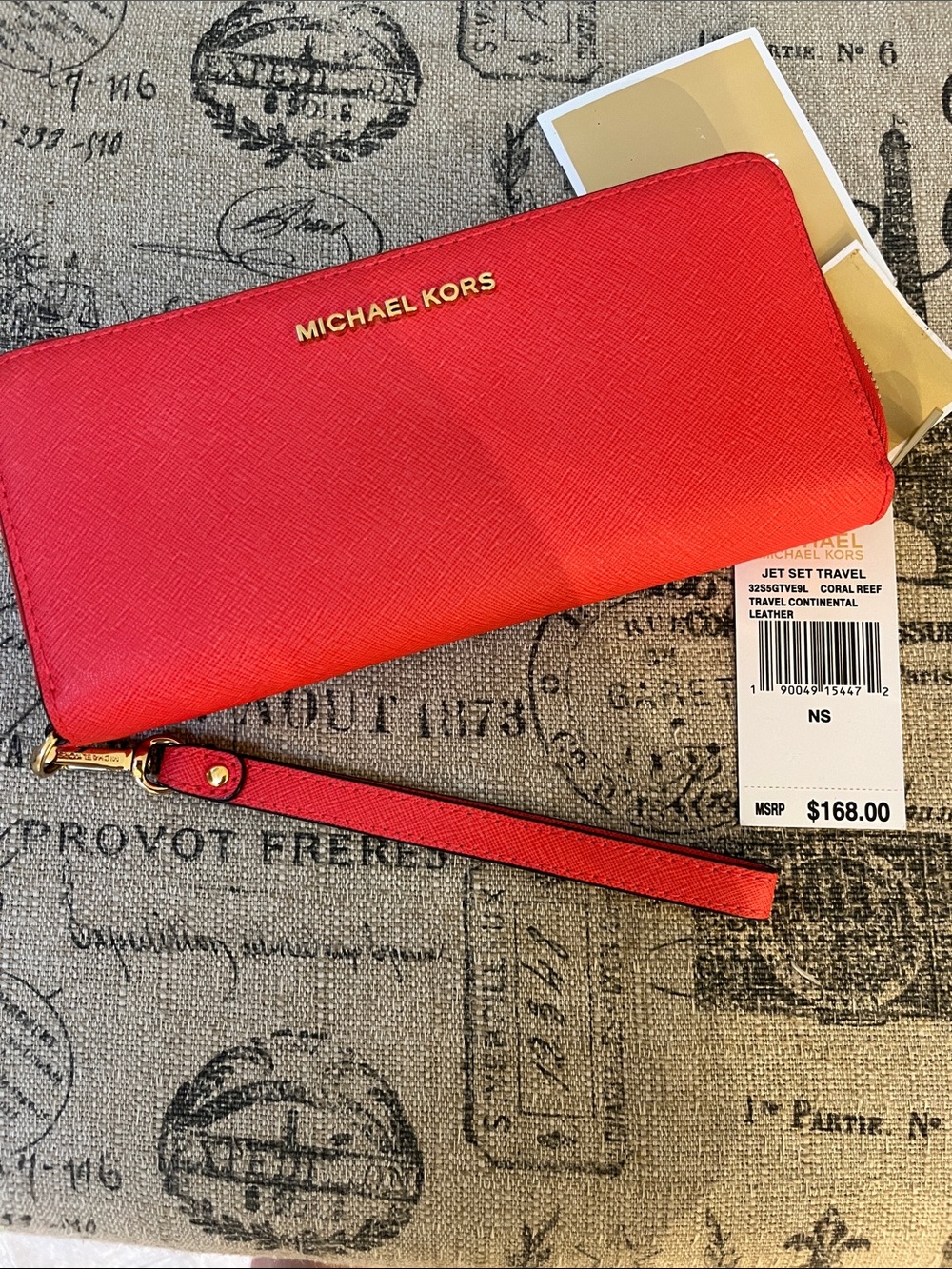 Michael Kors Coral Red Saffiano Leather Zip-Around Wristlet